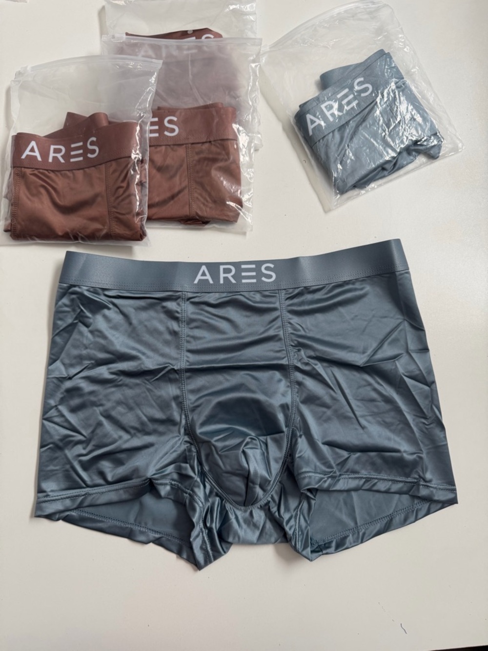 Ares Boxer Brief Silk Blend Lightweight Breathable 4 Way Stretch Blue Brown 6 Pk - Picture 11 of 15